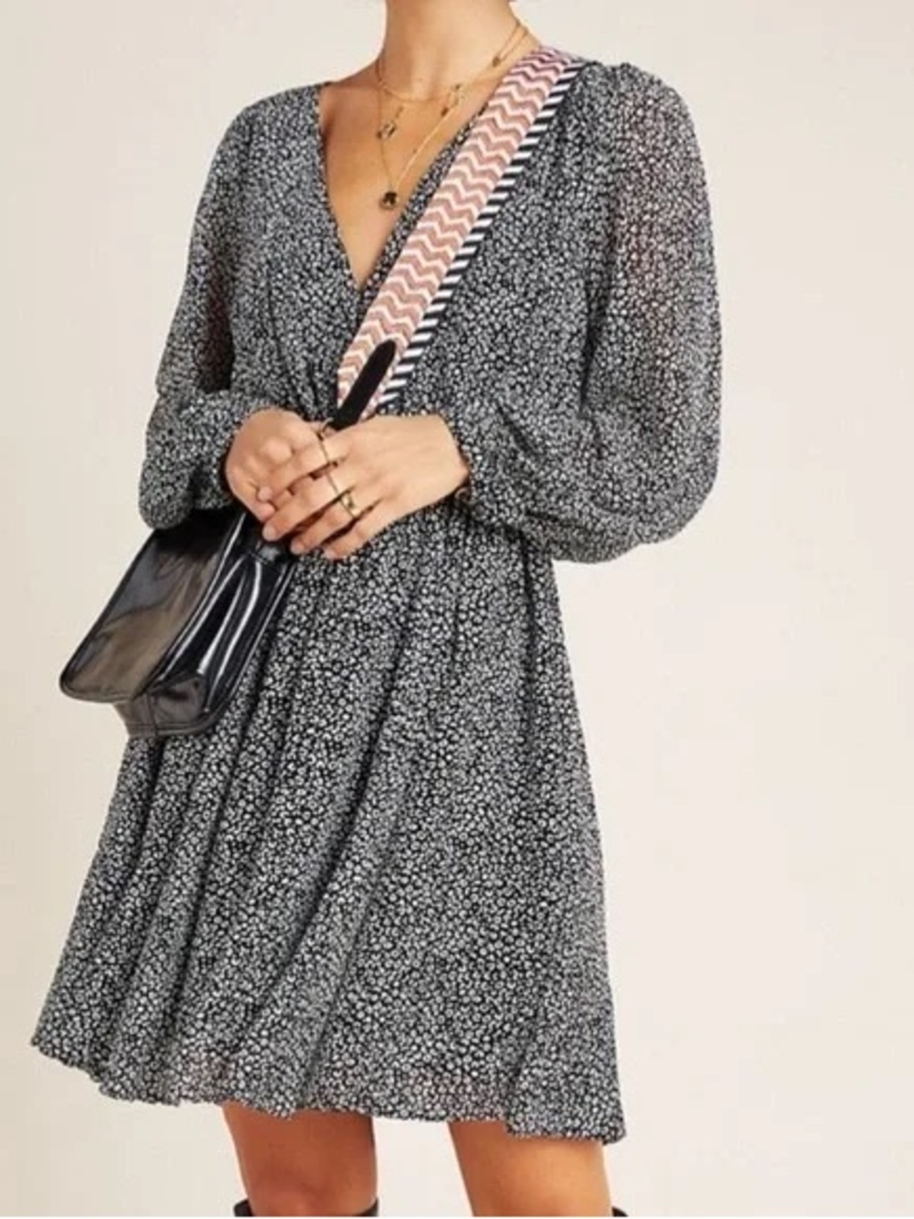 Anthropologie Carolyn Mini Black and White Floral Dress- Size XL